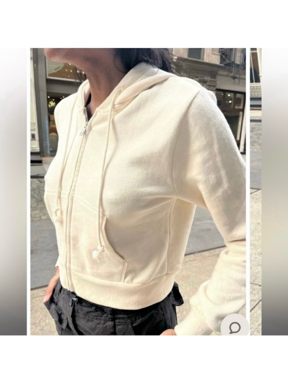 Brandy Melville John Galt Crop Zip-Up Cream Hooded Sweatshirt